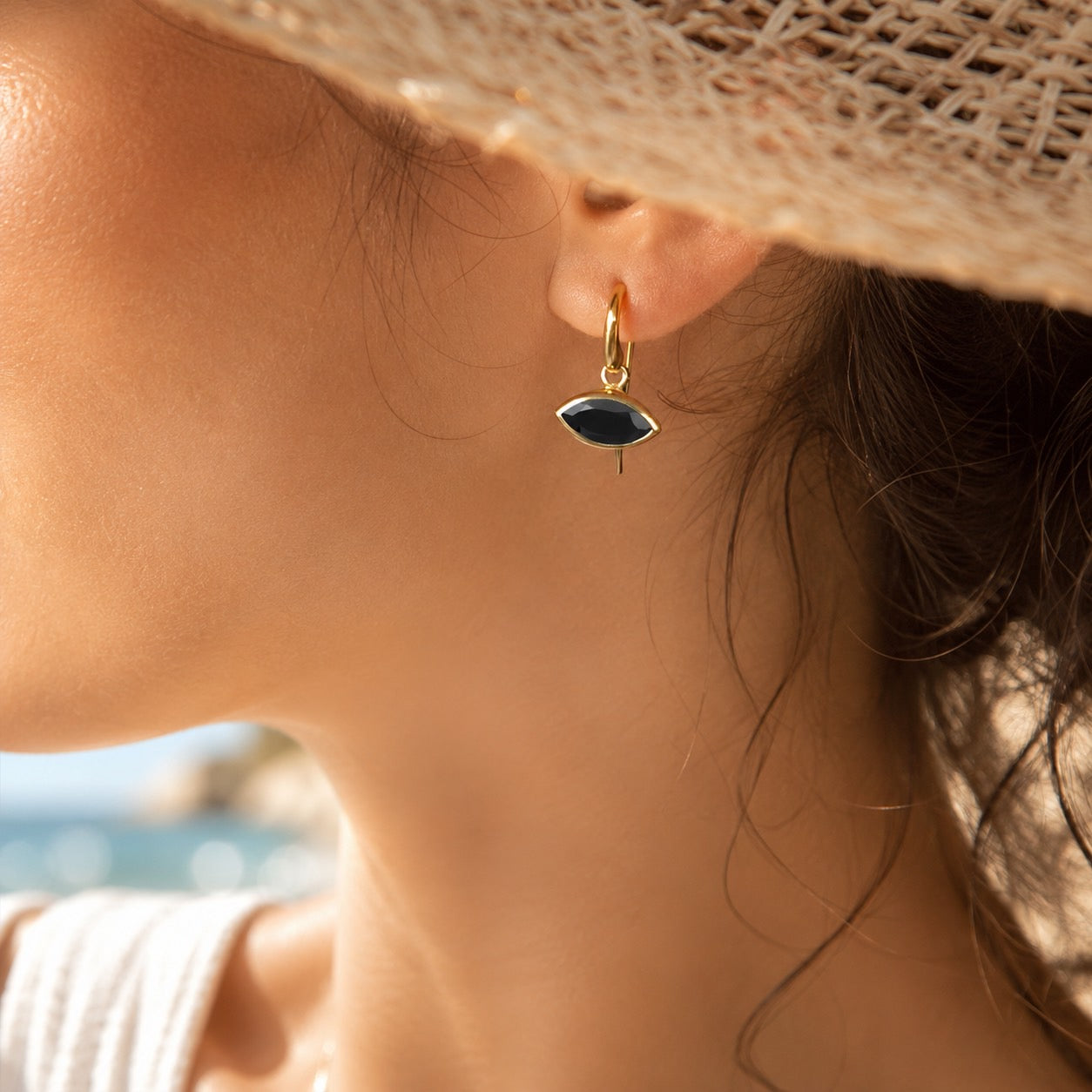 Lena Marquise Gemstone Drop Earrings Black Onyx