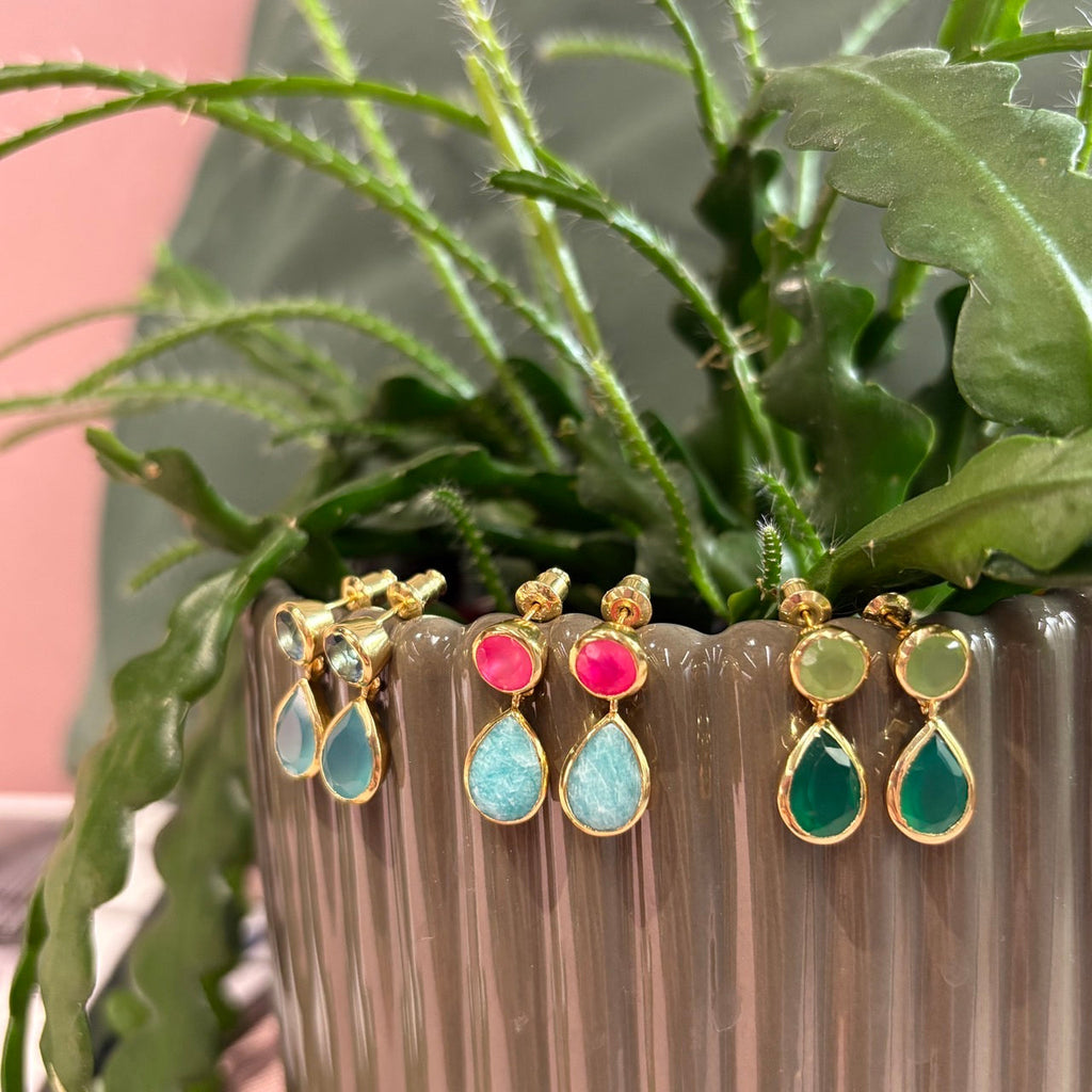 Iris Double Gemstone Drop Earrings with Pariba Onyx & Iolite
