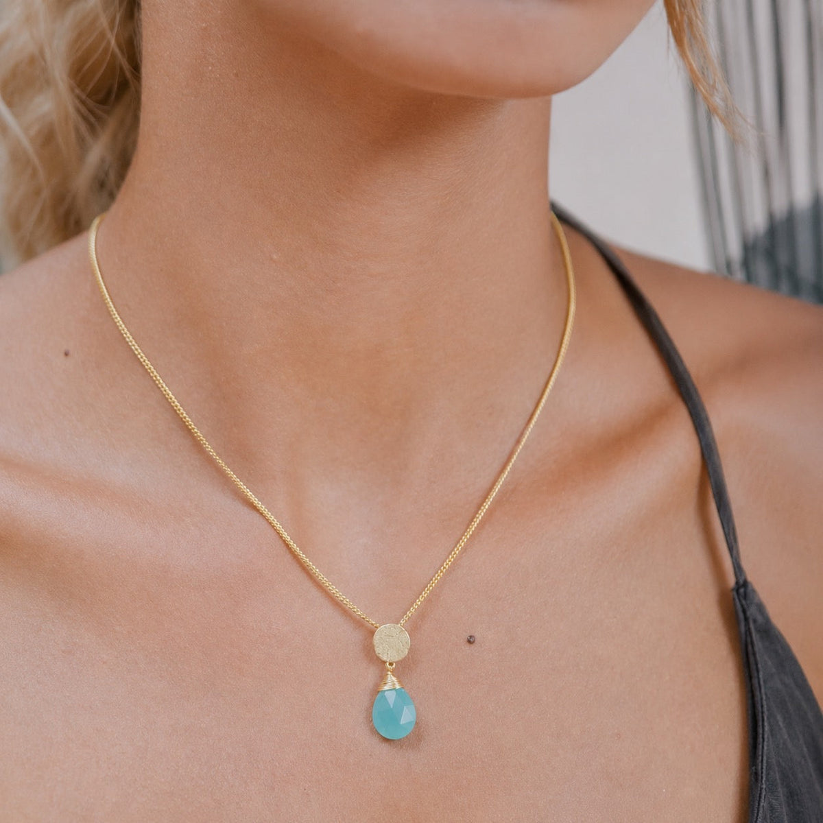 Classic Athena Kate Gemstone Necklace Aqua Paraiba Onyx