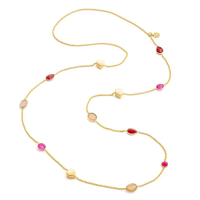 Collar Penelope Multi-Piedra: Ónix Fucsia, Piedra Luna Melocotón y Jade Rojo