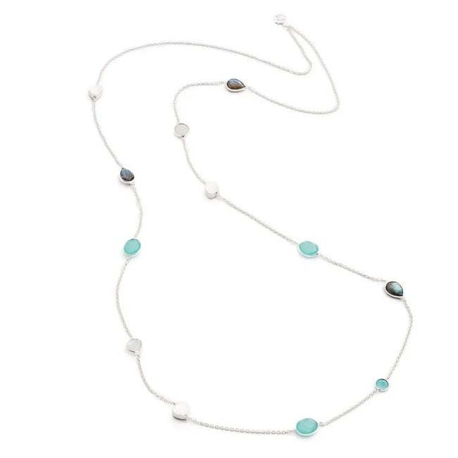Collar Penélope multi-piedra plata: Ónix Pariba, labradorita y piedra luna