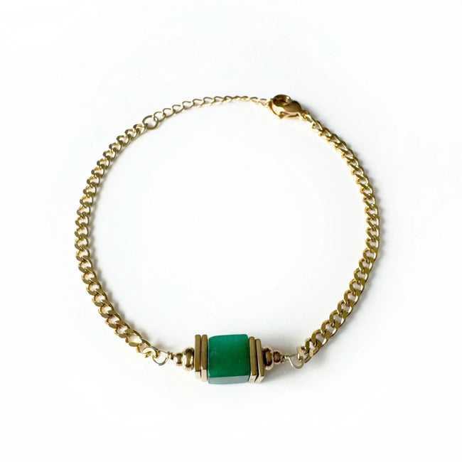 Tavi Edelstahl Goldfarben Grüner Stein Charm Armband