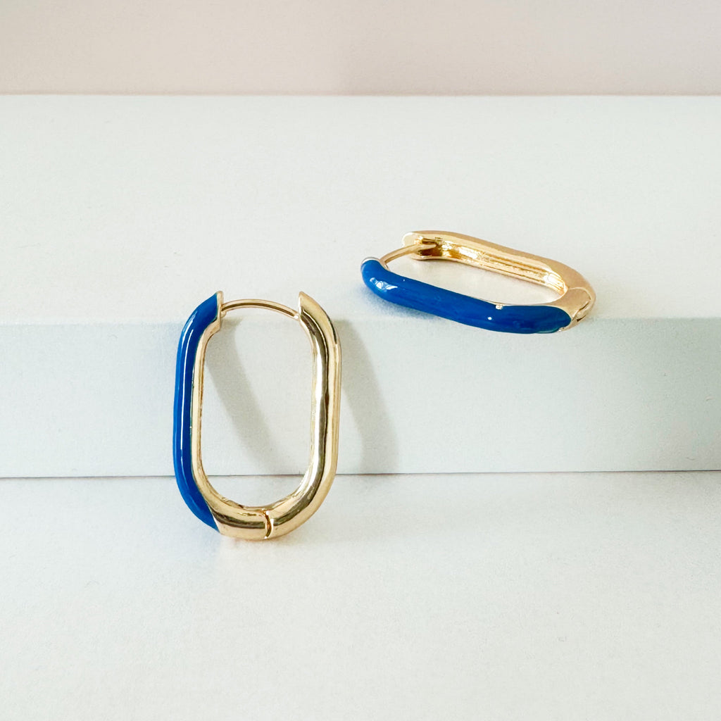Harper Blue Oval Hoop Earrings