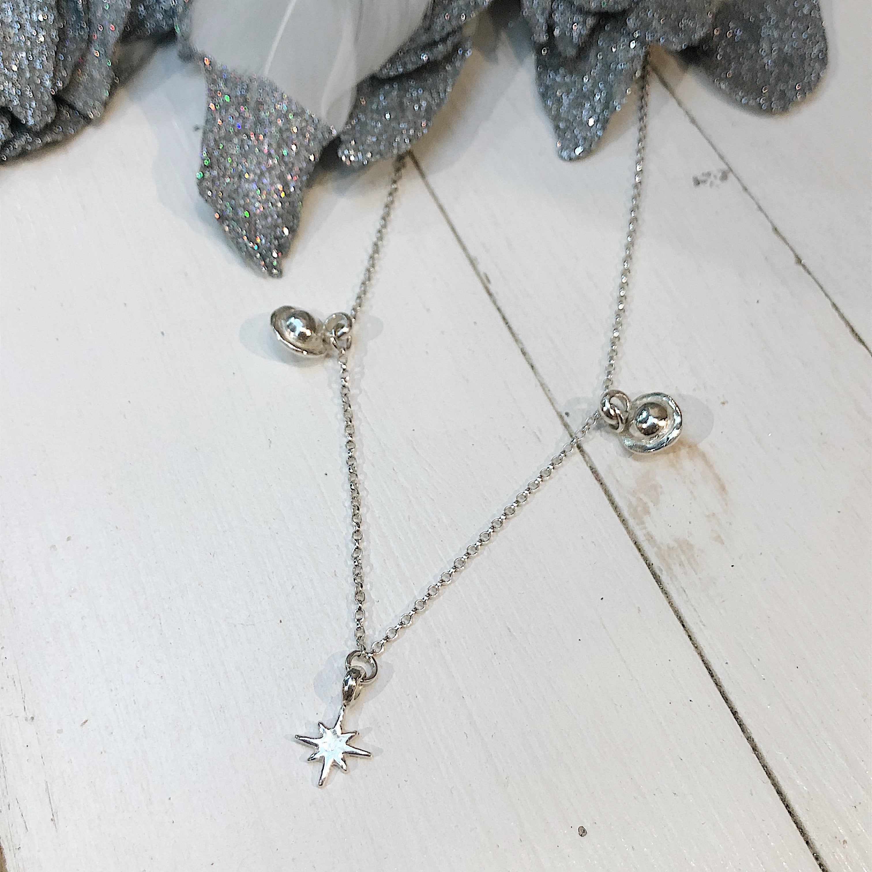 North Star with 2 Saturn Charm Necklace
