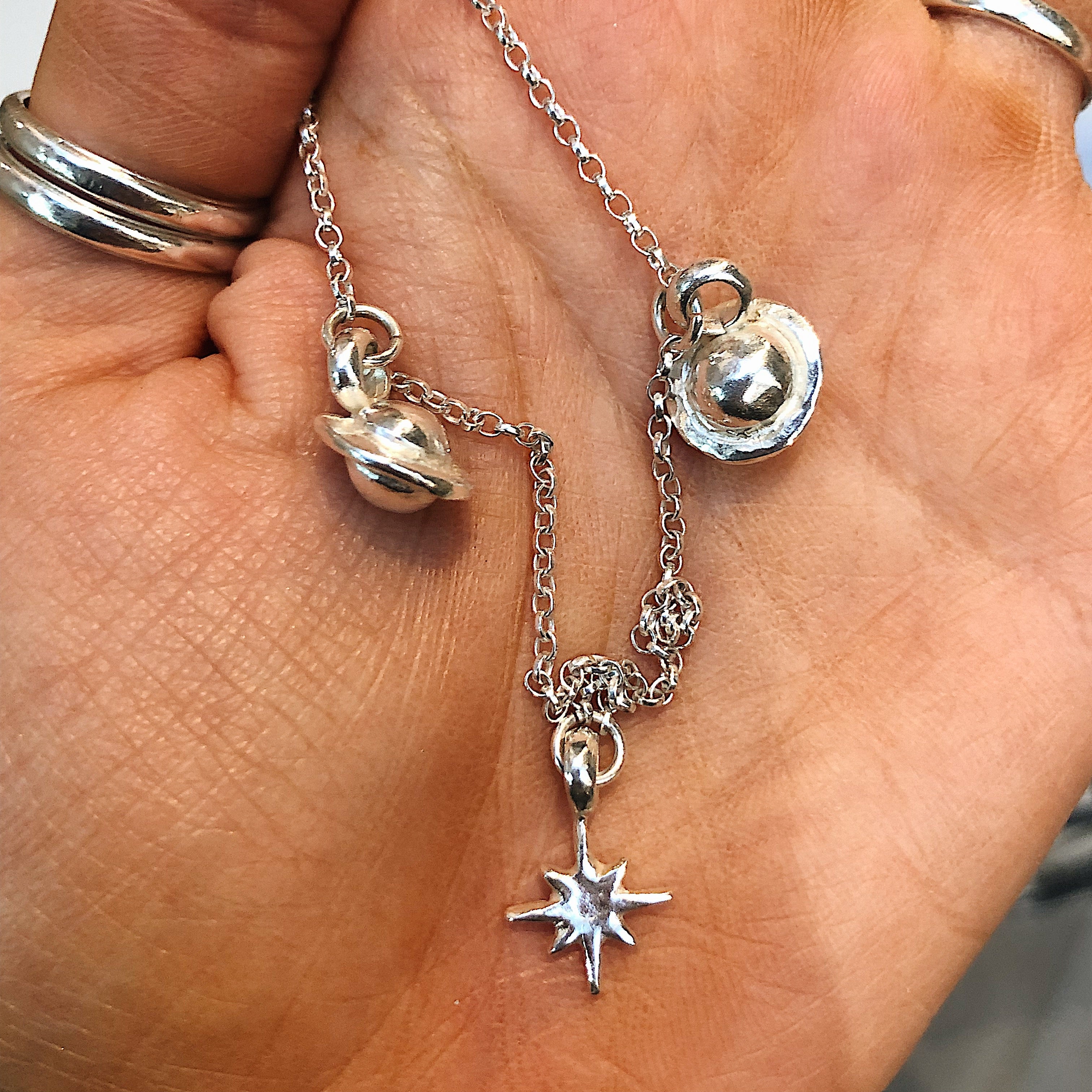 North Star with 2 Saturn Charm Necklace