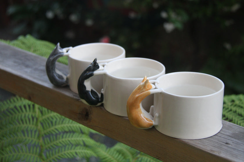 Ginger Cat Handle Mug – Handcrafted Ceramic