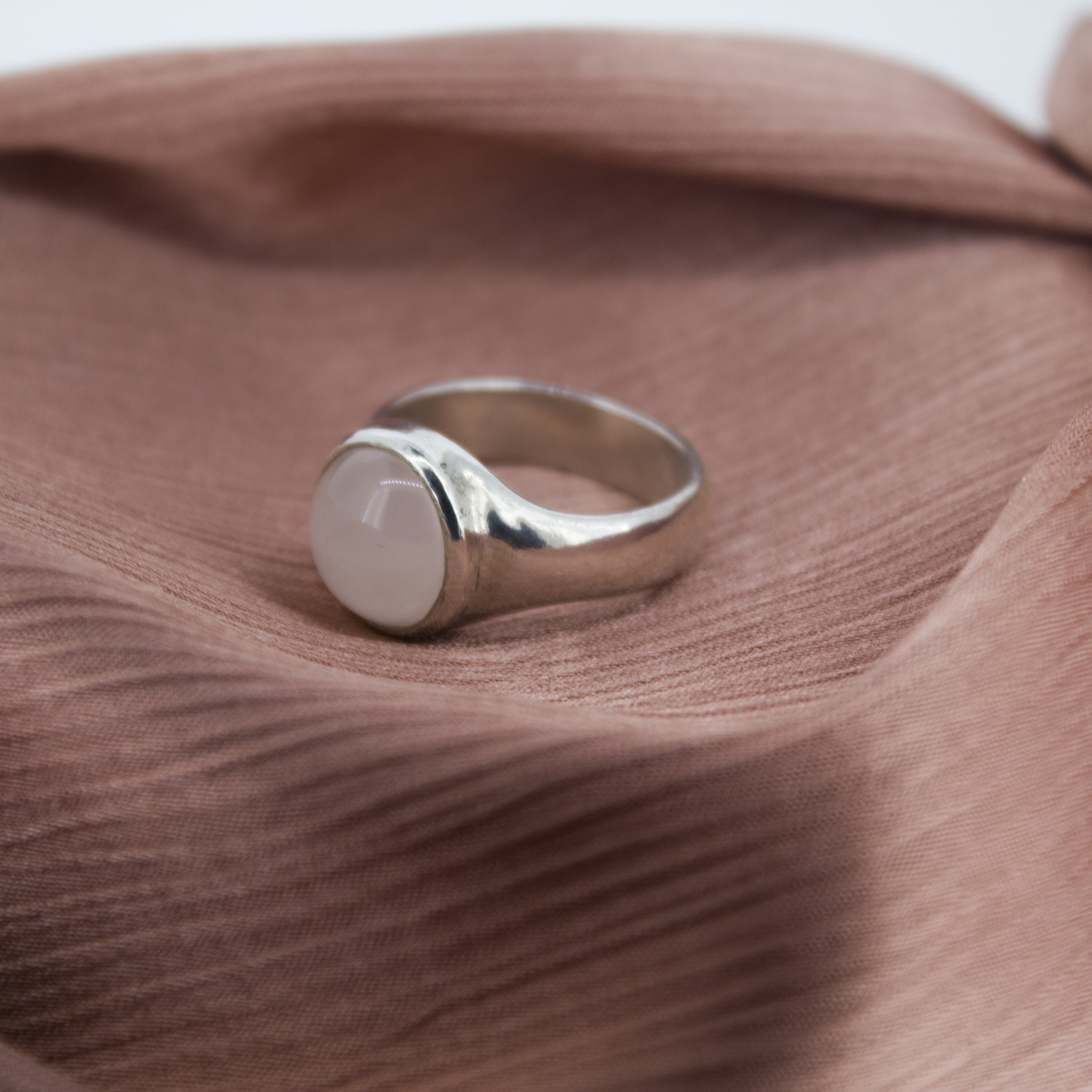 Rose Quartz Moon Ring Signet