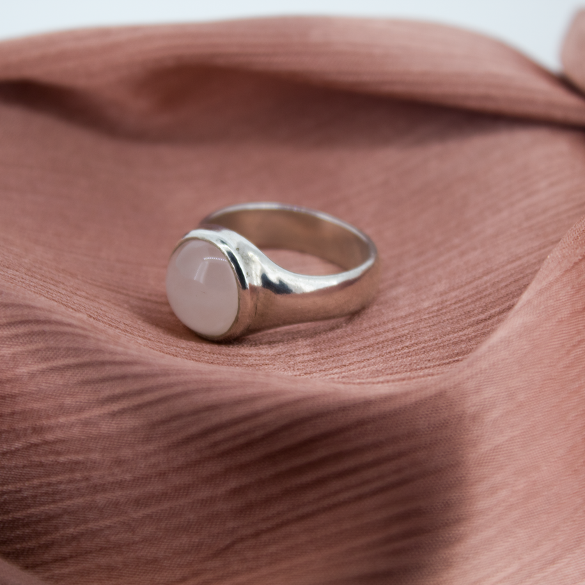 Rose Quartz Moon Ring Signet