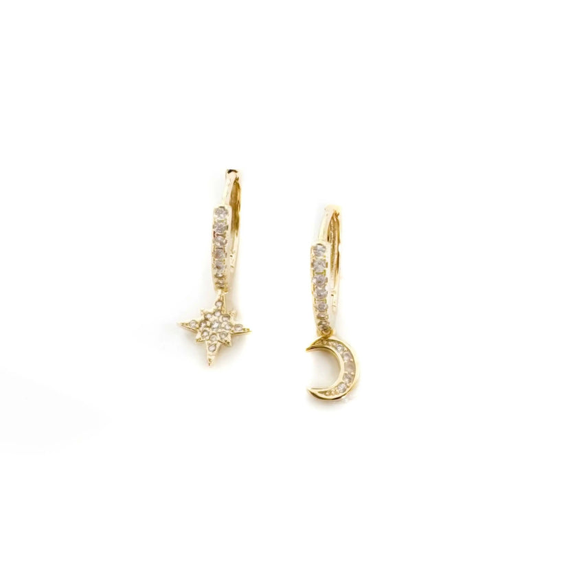 Seren Gold Mond- und Stern-Mini-Creolen