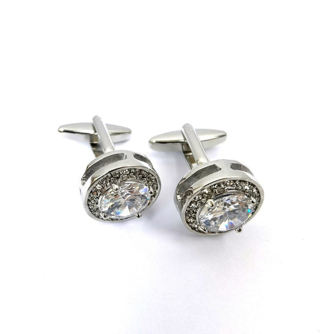 Round Silver Gem Stone Cufflinks