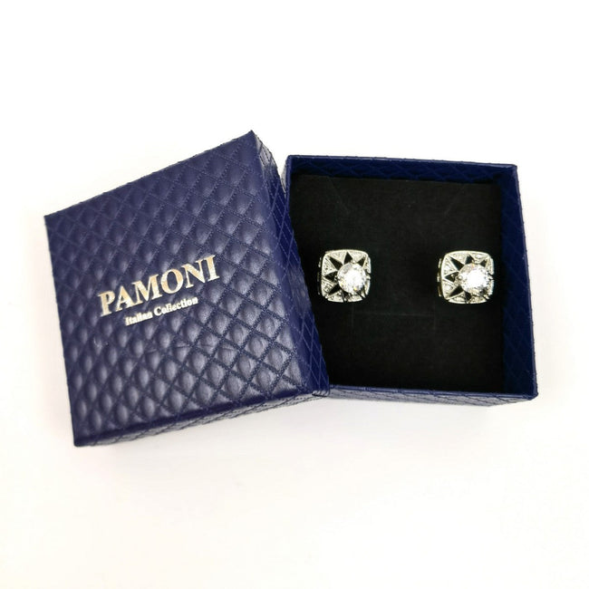 Silver Hollow Crystal Cufflinks