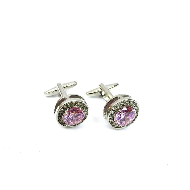 Round Pink Gemstone Cufflinks