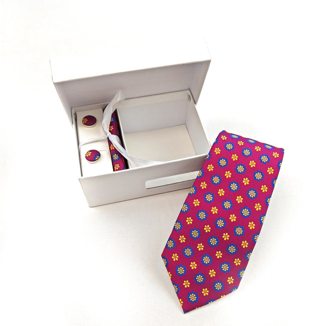Magenta Geometric Tie & Cufflinks Set