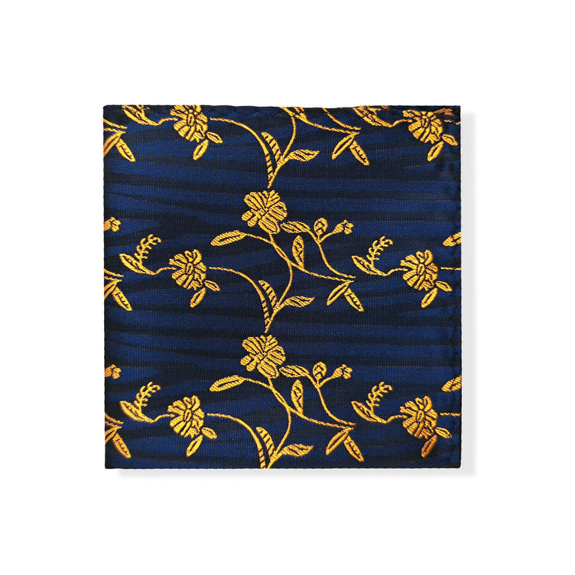 Navy Gold Floral Tie & Pocket Square Set