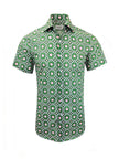 Green with Pink and White Geometric Print Short Sleeves Shirt