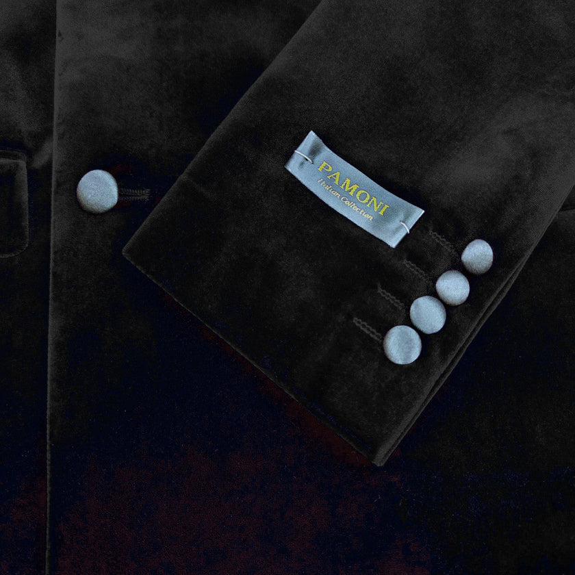 Black Double Breasted Velvet Tuxedo Blazer