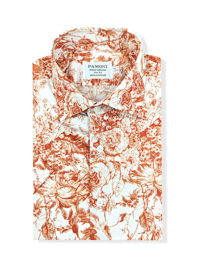 White Orange Floral and Botanical Print Short Sleeves Shirt