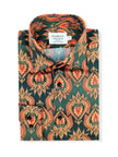 Men's Slim Fit Green Orange Patterned Shirt