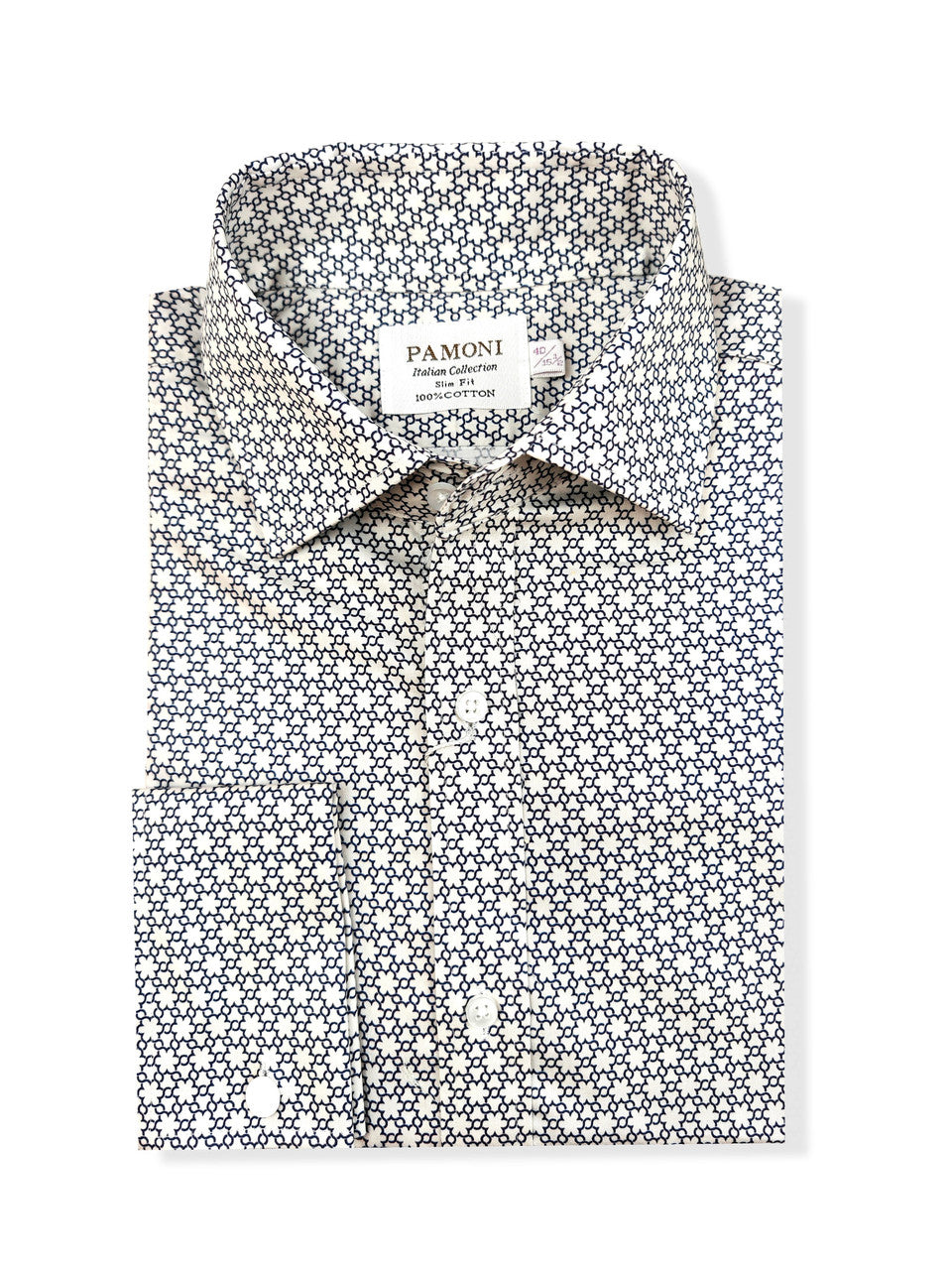 Black and White Geometric Print Slim Fit Double Cuff Shirt
