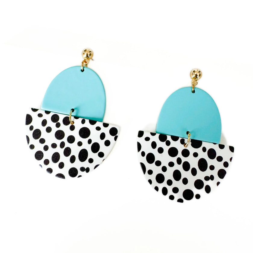 Pendientes llamativos Lottie de lunares monocromáticos y turquesa