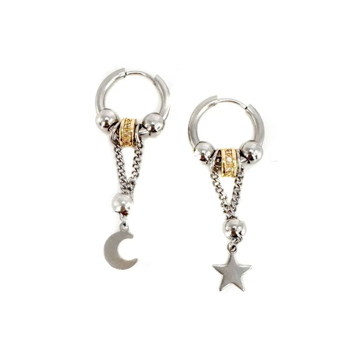 Pendientes Colgantes Desparejos de Hécate con Luna Creciente y Estrella