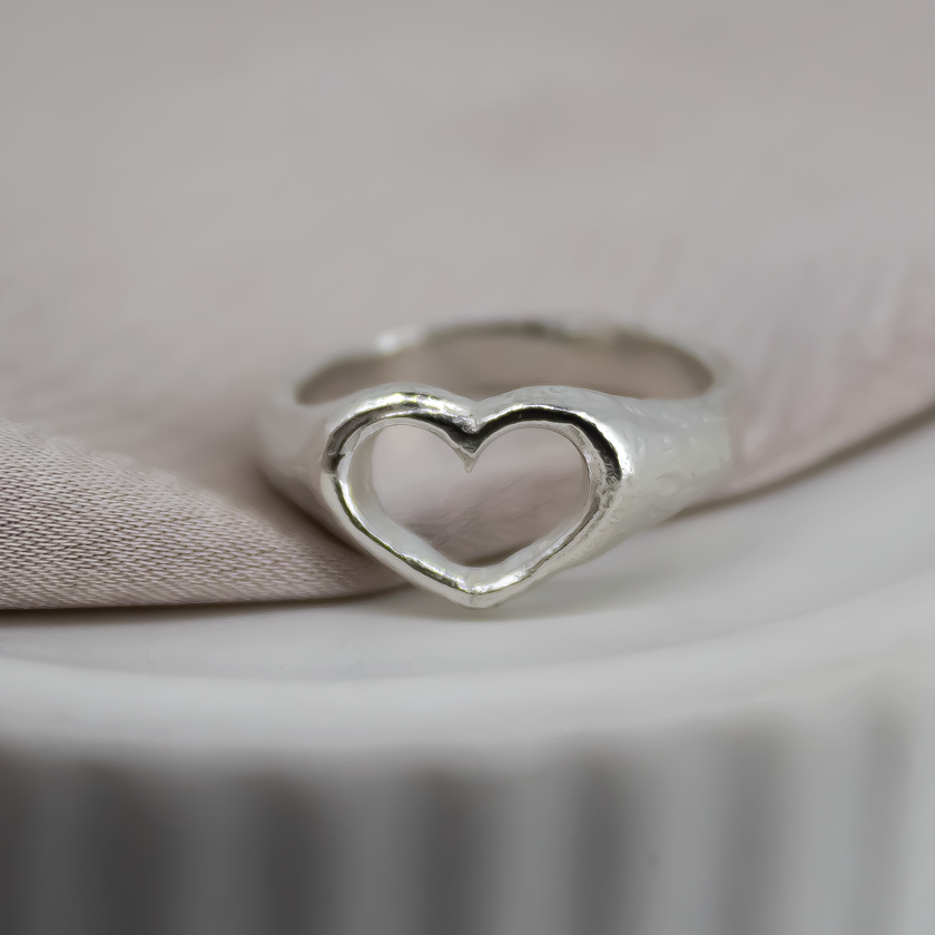 Open Heart Signet Ring
