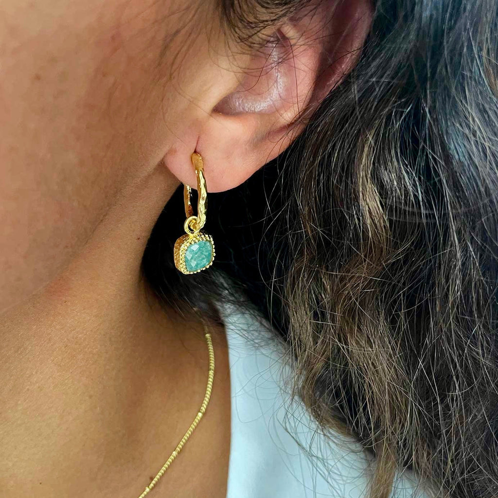 Tetra Square Gemstone Charm Hoops with Amazonite