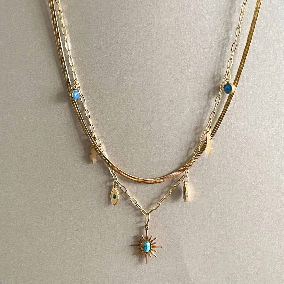 Cleopatra 18k Gold Plated Double Layered Charm Necklace