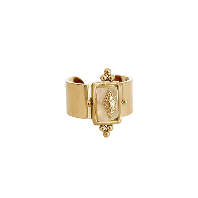 Anillo ancho de cristal irregular con baño de oro de 18 quilates Luna Luxe