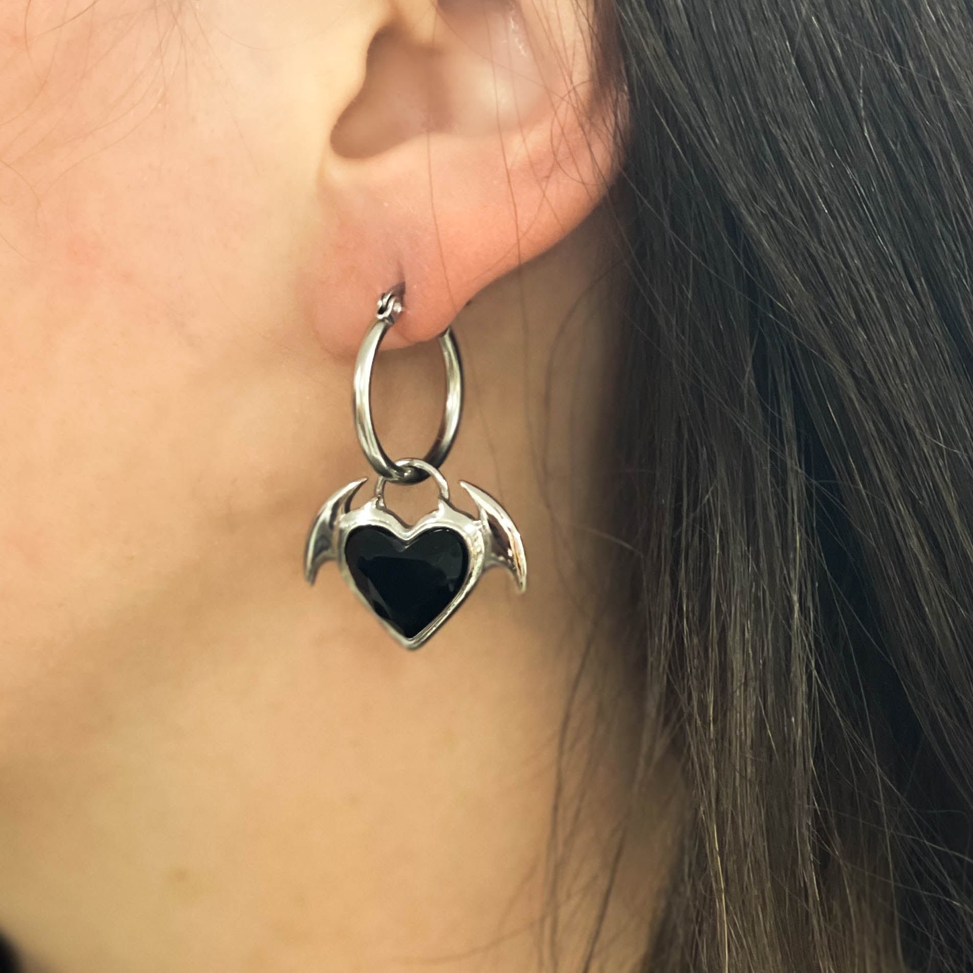 Nocturnal Succubus Heart Hoop Earrings