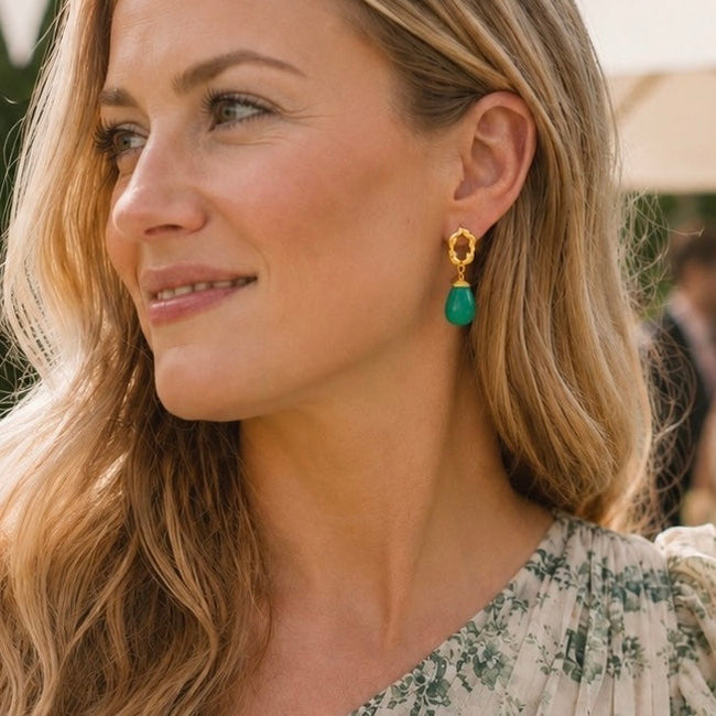 Moirai Twisted Loop Earrings Green Onyx