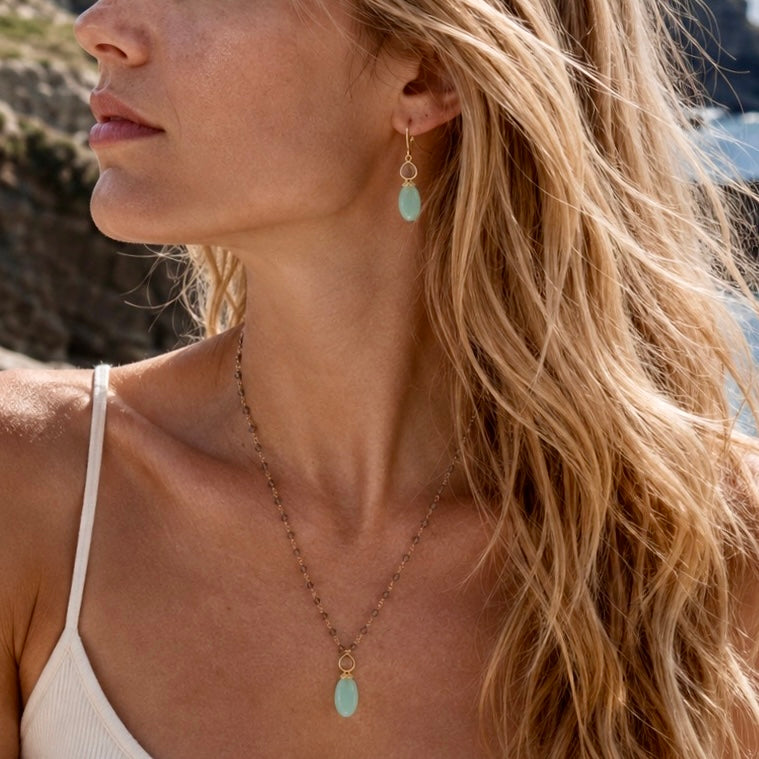 Persephone Double Gemstone Earrings Pariba Onyx & Smoky Quartz