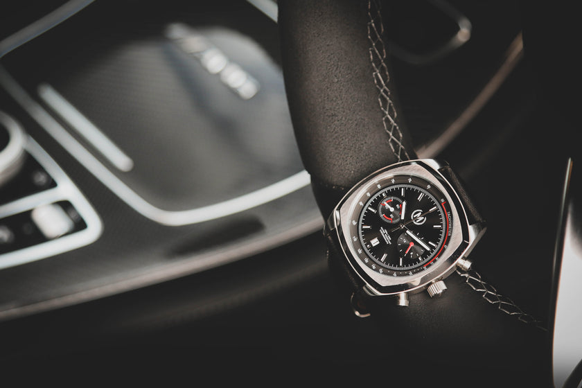 Black Leather Rally Watch Strap