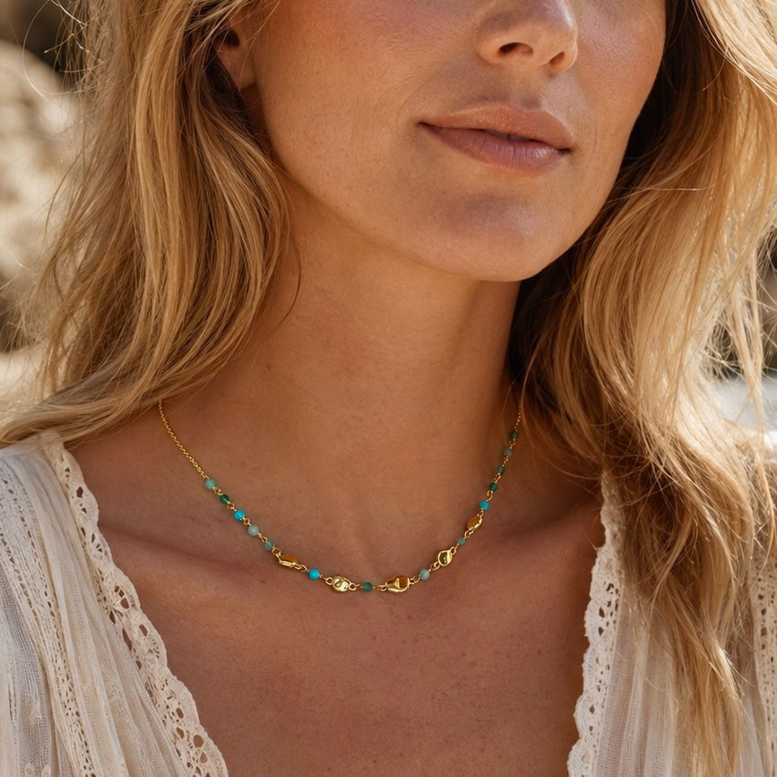 Sofia Nugget Necklace Amazonite, Apatite, Turquoise & Green White Jade
