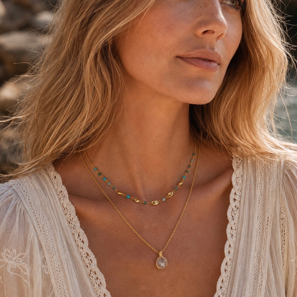 Sofia Nugget Necklace Amazonite, Apatite, Turquoise & Green White Jade
