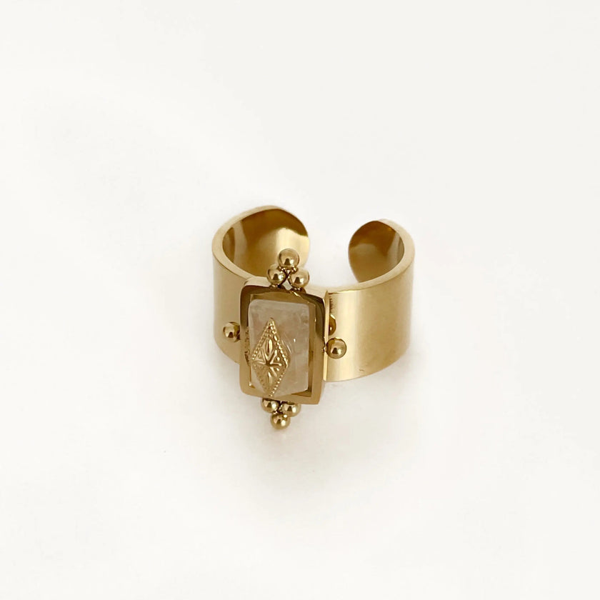 Luna Luxe 18k Gold Plated Wide Band Irregular Crystal Ring