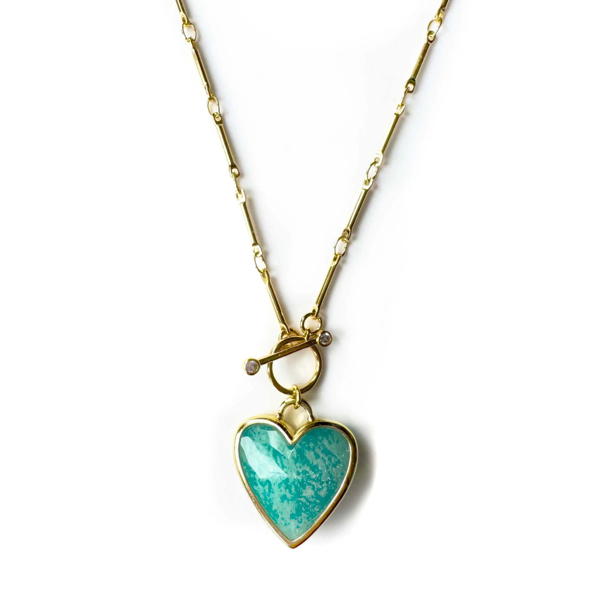 Collar Corazón Barra T de Turquesa con Baño de Oro de 18k Sanora Luxe
