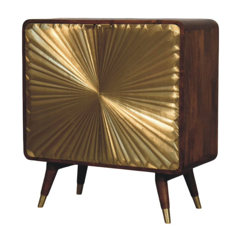 Avora Brass Embossed 2 Door Chestnut Cabinet