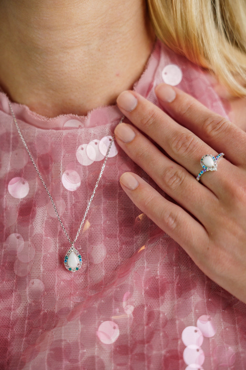 GEORGINI WISTERIA CREATED OPAL FLORIBUNDA RING SILVER