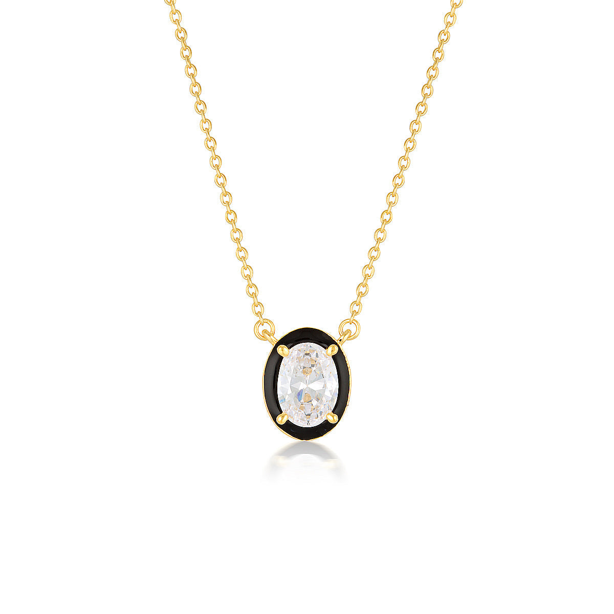 REFLECTION OVAL PENDANT GOLD & BLACK ENAMEL