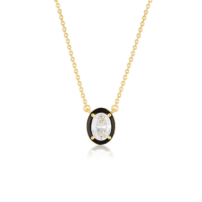 REFLECTION OVAL PENDANT GOLD & BLACK ENAMEL
