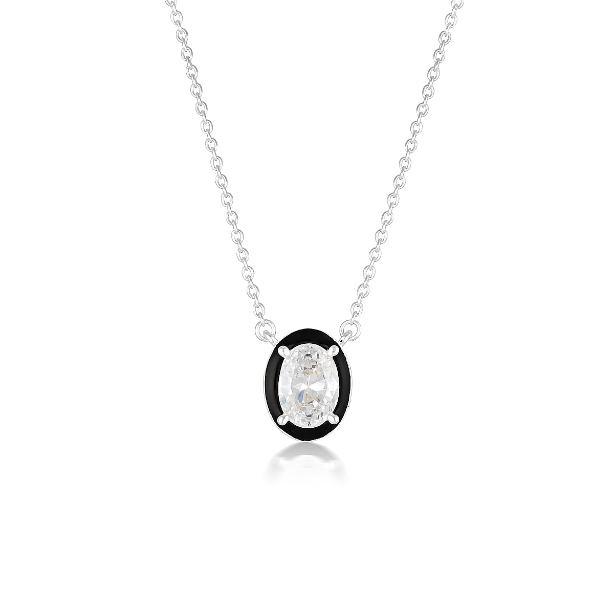 REFLECTION OVAL PENDANT SILVER & BLACK ENAMEL