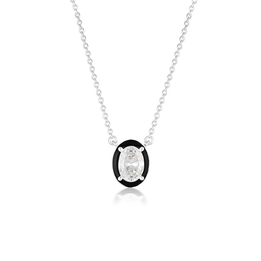 REFLECTION OVAL PENDANT SILVER & BLACK ENAMEL