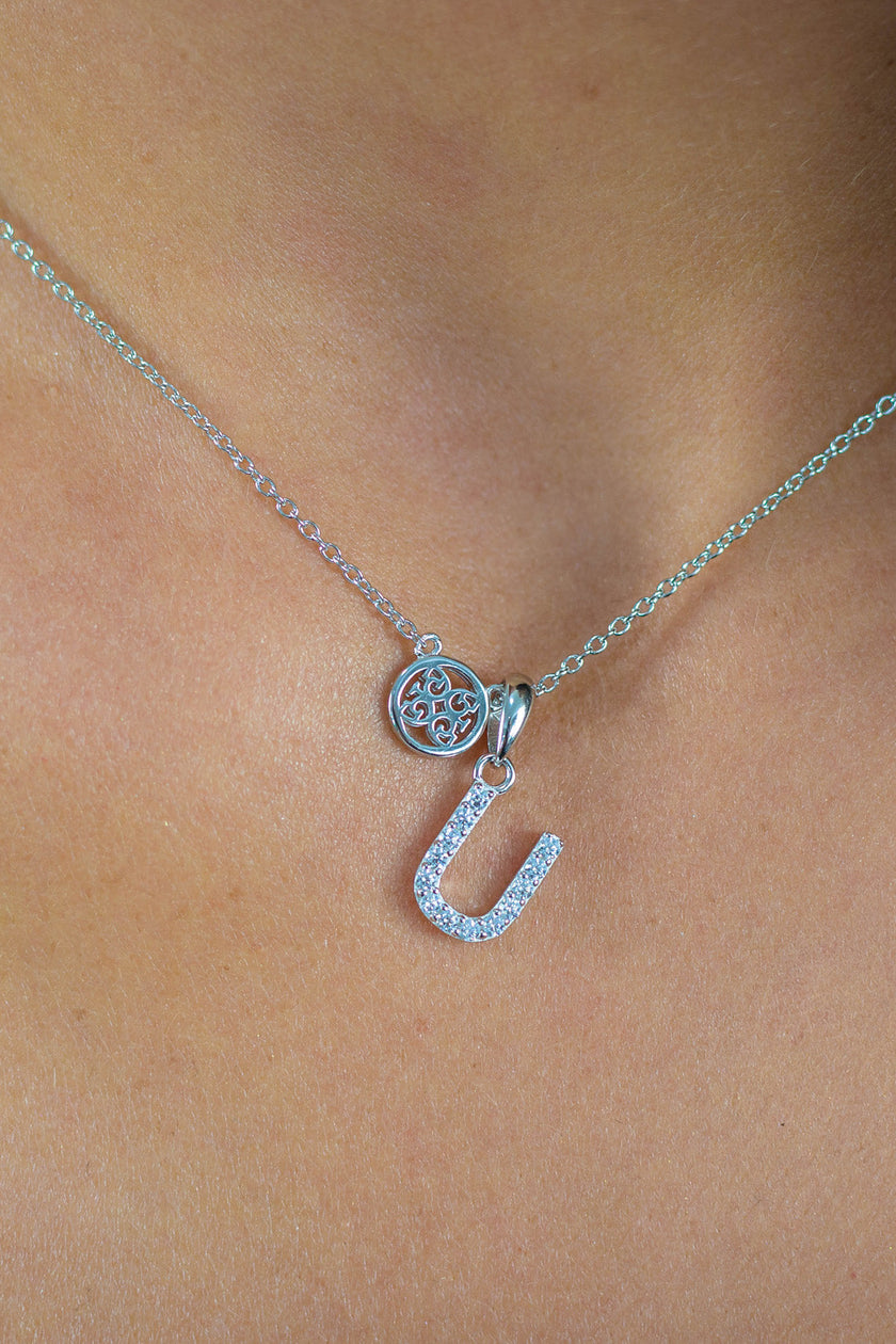 LUXURY LETTERS U INITIAL PENDANT SILVER
