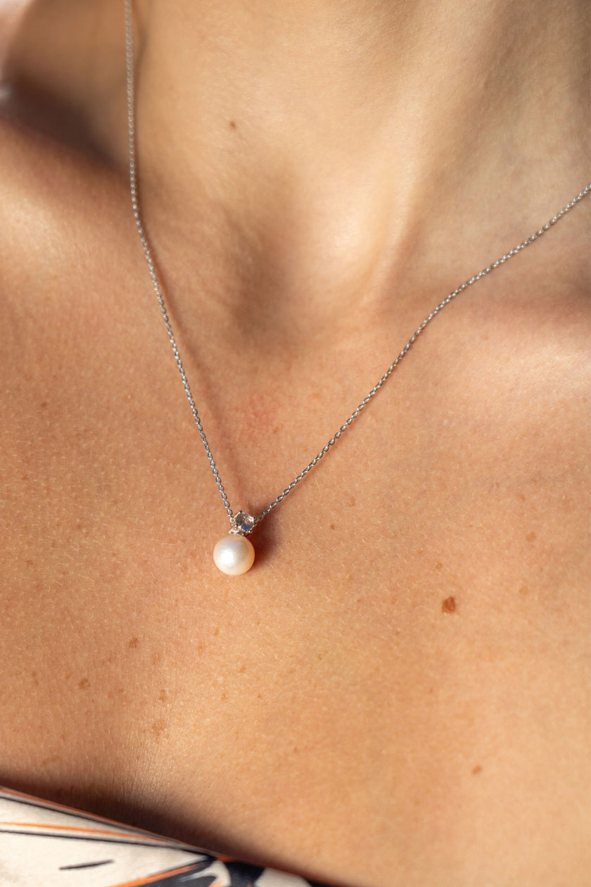 NOOSA PINK FRESHWATER PENDANT SILVER