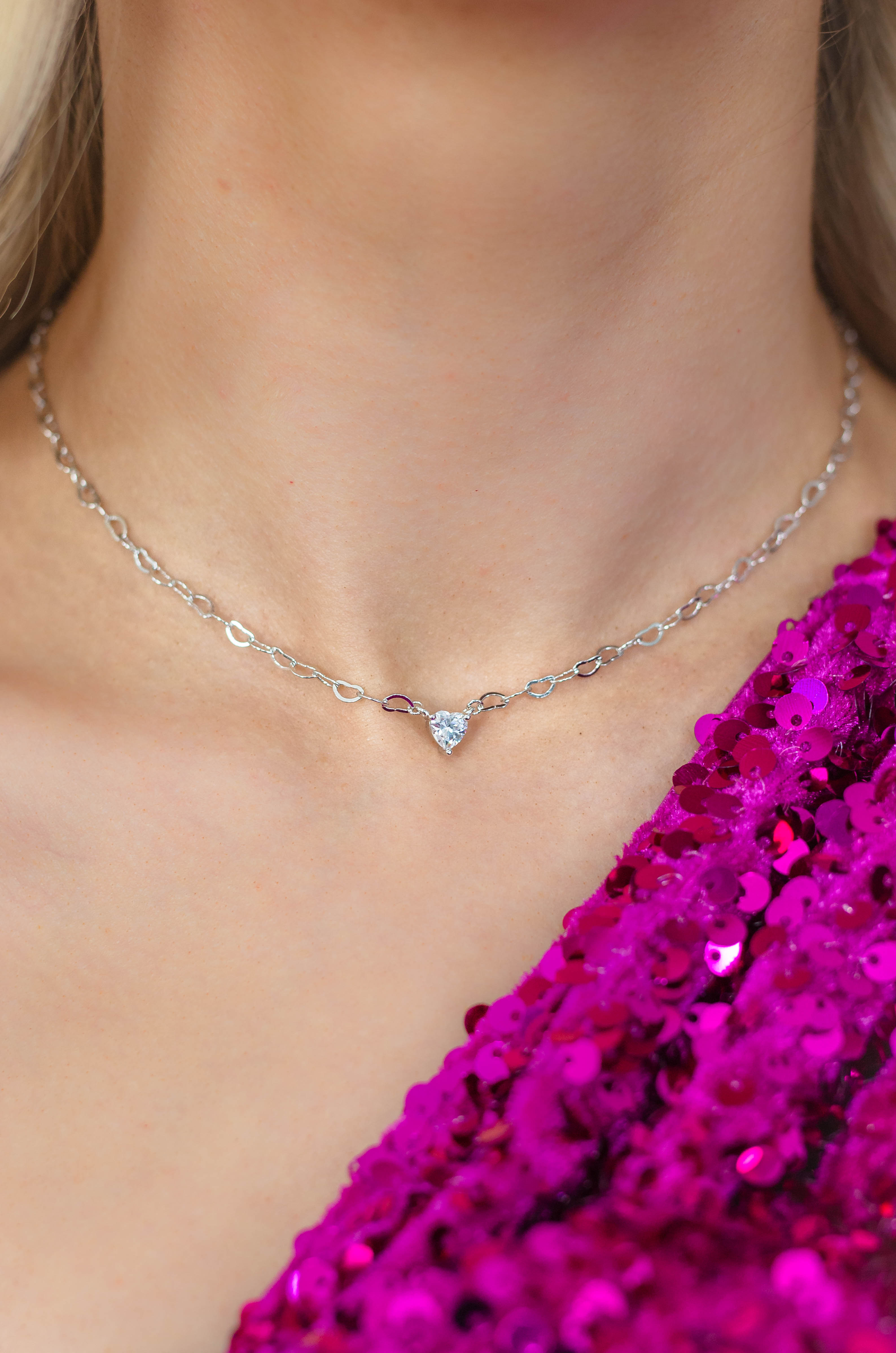 SWEETHEART HEART CHAIN NECKLACE SILVER