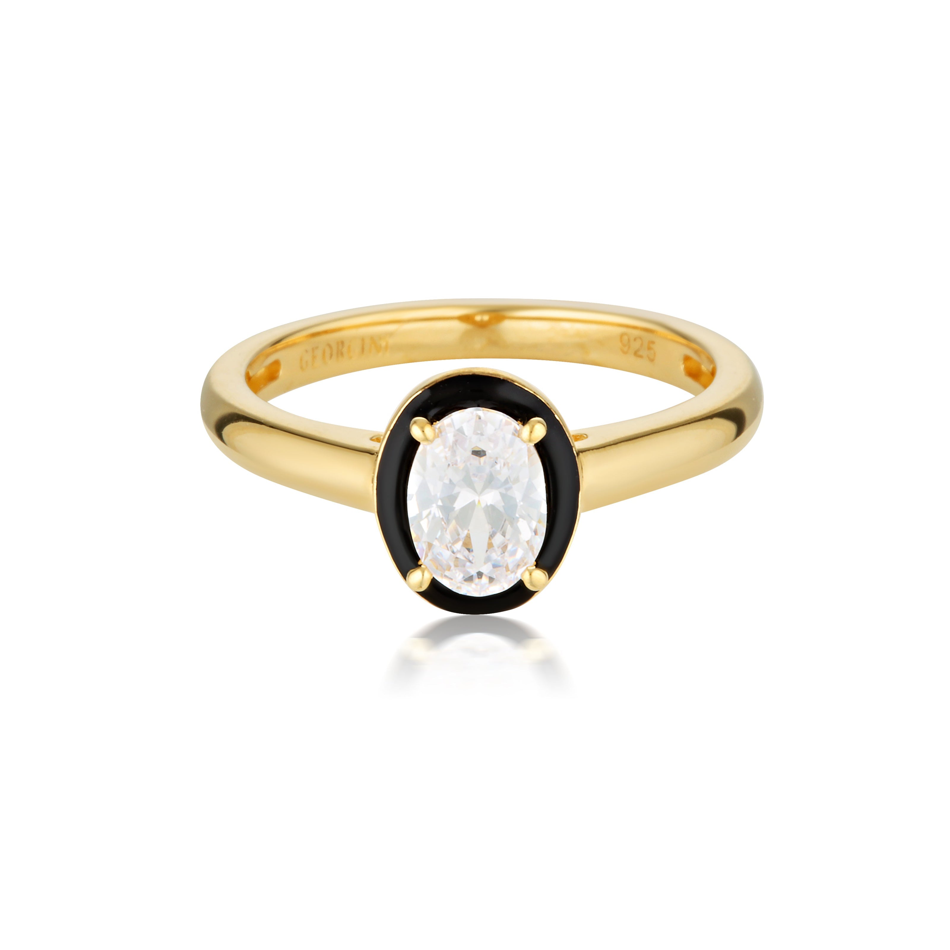 REFLECTION OVAL RING GOLD & BLACK ENAMEL