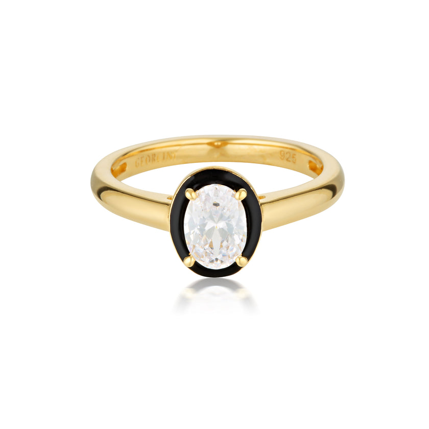 REFLECTION OVAL RING GOLD & BLACK ENAMEL