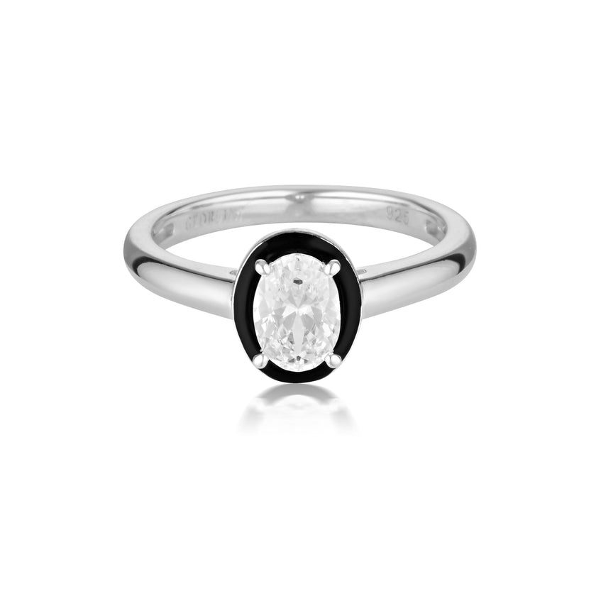 REFLECTION OVAL RING SILVER & BLACK ENAMEL