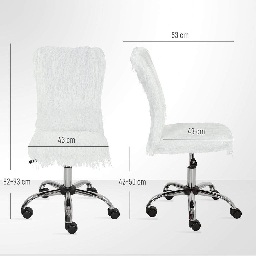 HOMCOM Plush Office Desk Chair, Modern Armless Swivel Vanity Chair with Adjustable Height for Home Office, Bedroom, Living Room, White